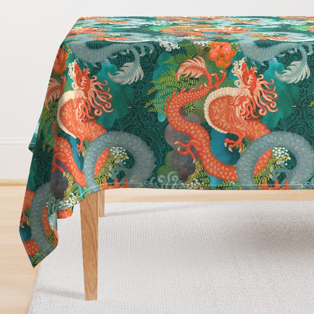 Japanese Dragon Tablecloth Ryu Ocean Dragon Blue by Hnldesigns Folklore Maximalist Cryptozoology ... | Etsy (US)