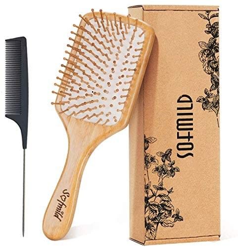 Hair Brush-Natural Wooden Bamboo Brush and Detangle Tail Comb Instead of Brush Cleaner Tool, Eco ... | Amazon (US)