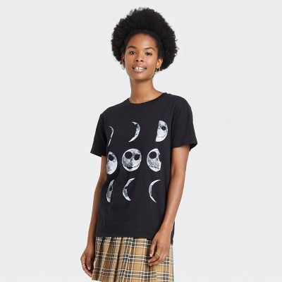 Women's Nightmare Before Christmas Halloween Jack Moon Phases Short Sleeve Graphic T-Shirt - Blac... | Target