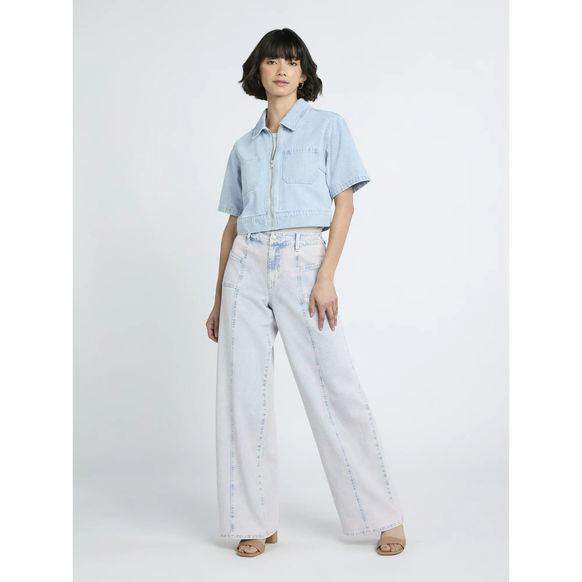 Madden NYC Women's Cropped Zip Up Trucker Jacket | Walmart (US)