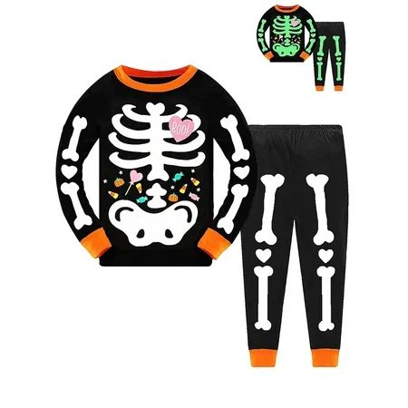 1-7T Kid Girl Boy s Glow-in-The-Dark Skeleton Halloween Pajamas Cotton Long Sleeve Tops+Pants Set | Walmart (US)