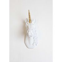 The Bayer Unicorn Head Mount in White Gold Glitter Staff  Unicorn Decor by White Faux Taxidermy  Unicorn Wall Mount Art  Kids Room Decor | Etsy (US)