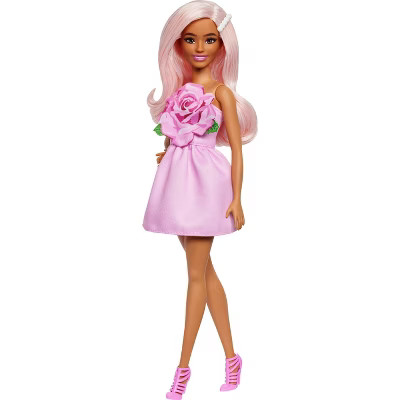 Barbie Fashionistas Doll #238 in Strapless Rose Dress, Pink Hair with Barrette Accessory | Target