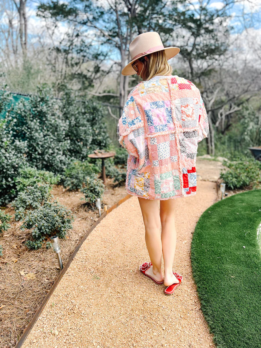 Cropped Peach Geo Quilt Cape | Brooke Wright Designs