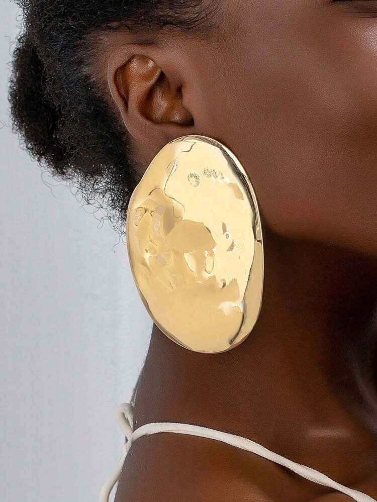 1 Pair Golden Color Minimalist Oval Statement Earring  | SHEIN