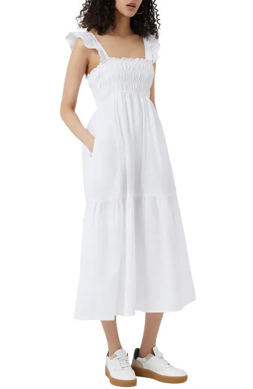 French Connection Isla Smocked Organic Cotton Midi Dress in Linen White at Nordstrom, Size 10 | Nordstrom