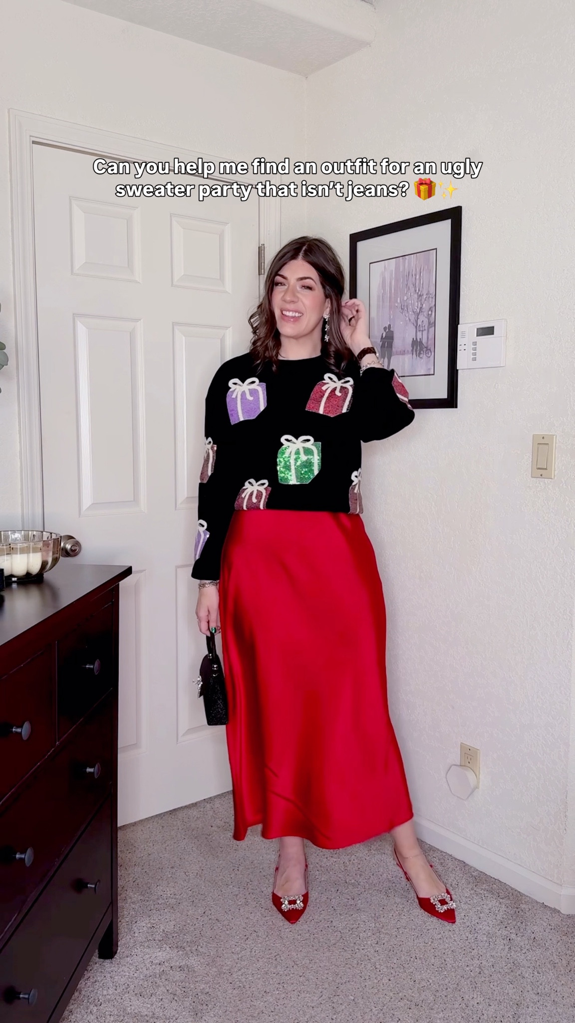 Easy ugly sweater outfit
Bow present sweater-medium
Satin skirt- large
Shapewear- medium


#LTKHoliday #LTKCyberWeek #LTKOver40