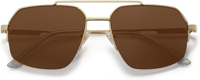 SOJOS Trendy Aviator Sunglasses Mens Womens Retro Double Bridge Metal Semi-Rimless Shades Lentes ... | Amazon (US)