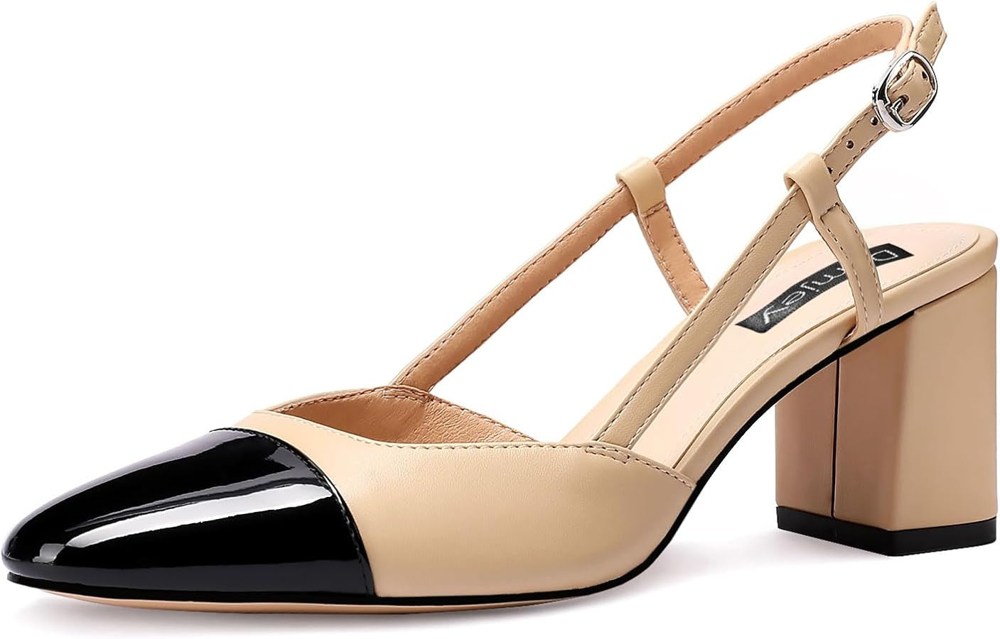 Slingback Heels for Women Chunky Mid Heel Pumps Two-Toned Cap Toe Heeled Sandals Double Straps Dr... | Amazon (US)