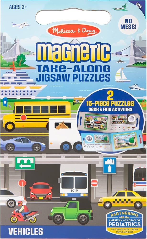 Melissa & Doug Take-Along Magnetic Jigsaw Puzzles Travel Toy Vehicles (2 15-Piece Puzzles) | Amazon (US)