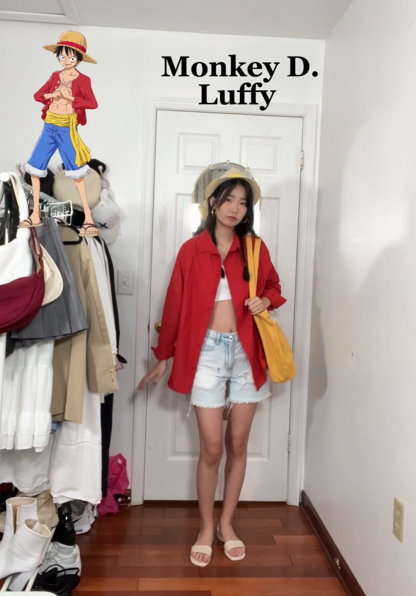 Hat: thrifted (can’t link)
Blouse: Amazon
Bralette: YesStyle 
Shorts: American Eagle
Sandals: Codibook (can’t link)
Bag: Amazon