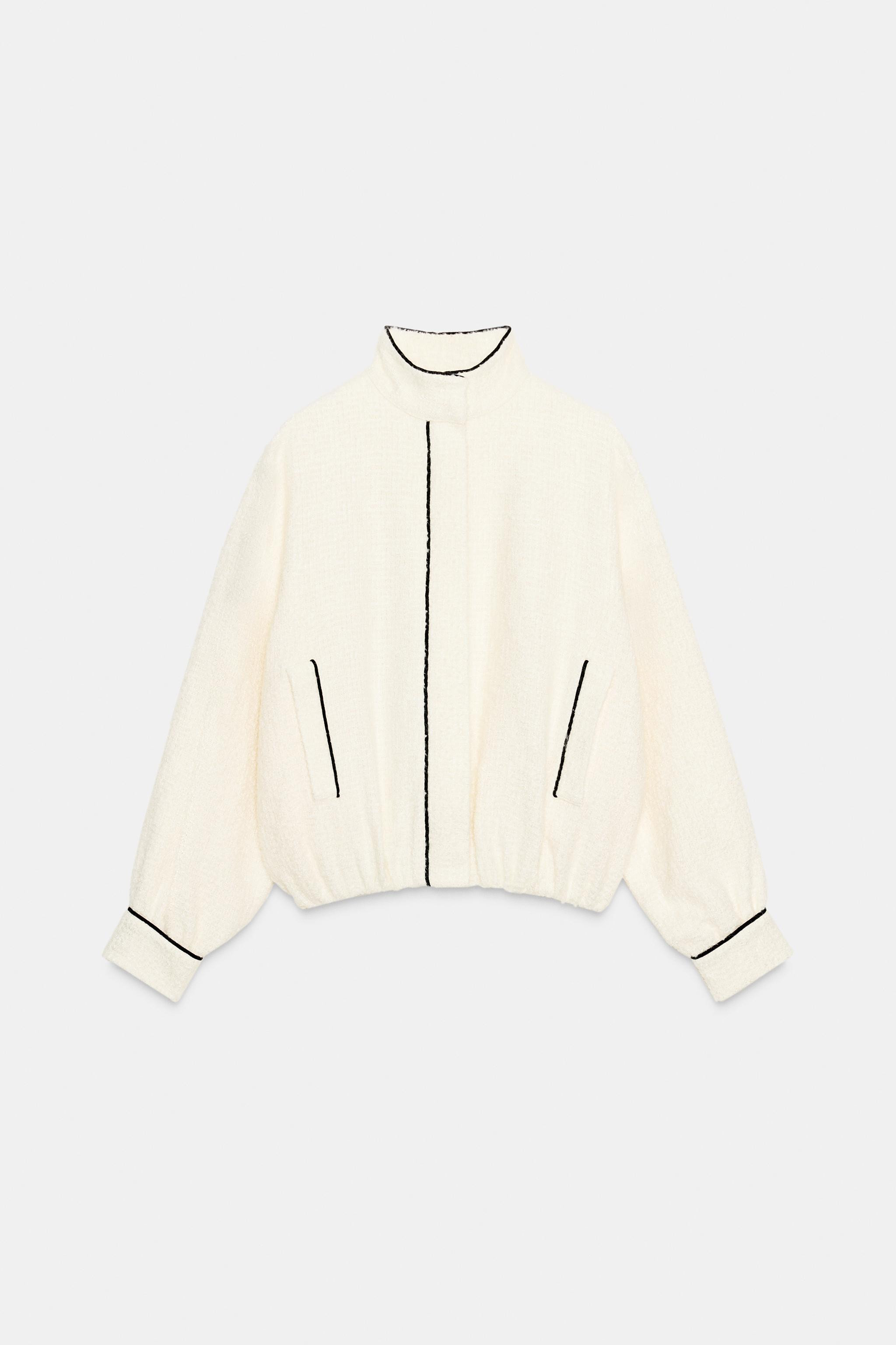 CONTRAST PIPING TEXTURED BOMBER JACKET | Zara US