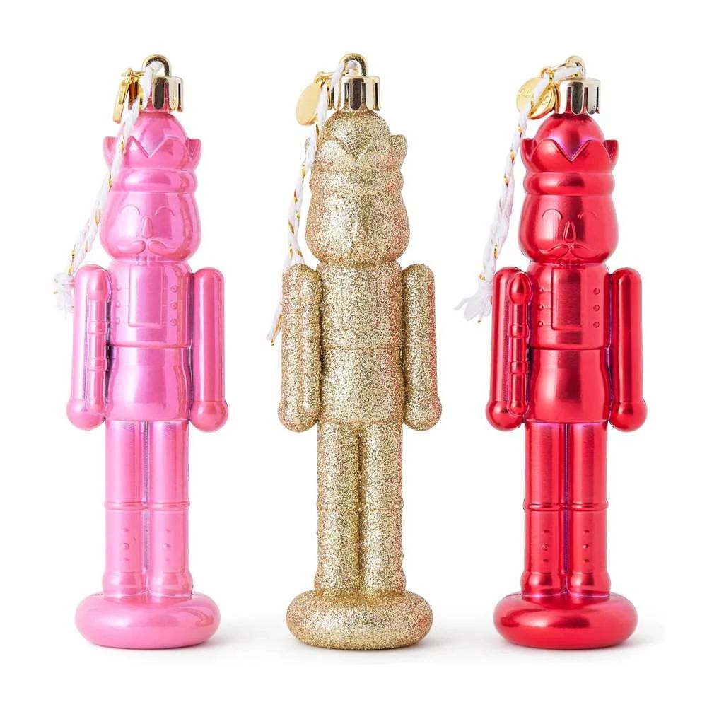 Packed Party 3pc Whimsy Gold Pink and Red Glitter Nutcracker Christmas Ornament 0.18lb | Walmart (US)