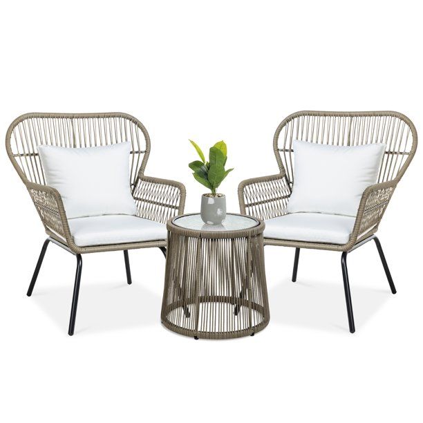 Best Choice Products 3-Piece Patio Wicker Conversation Bistro Set w/ 2 Chairs, Glass Top Side Tab... | Walmart (US)
