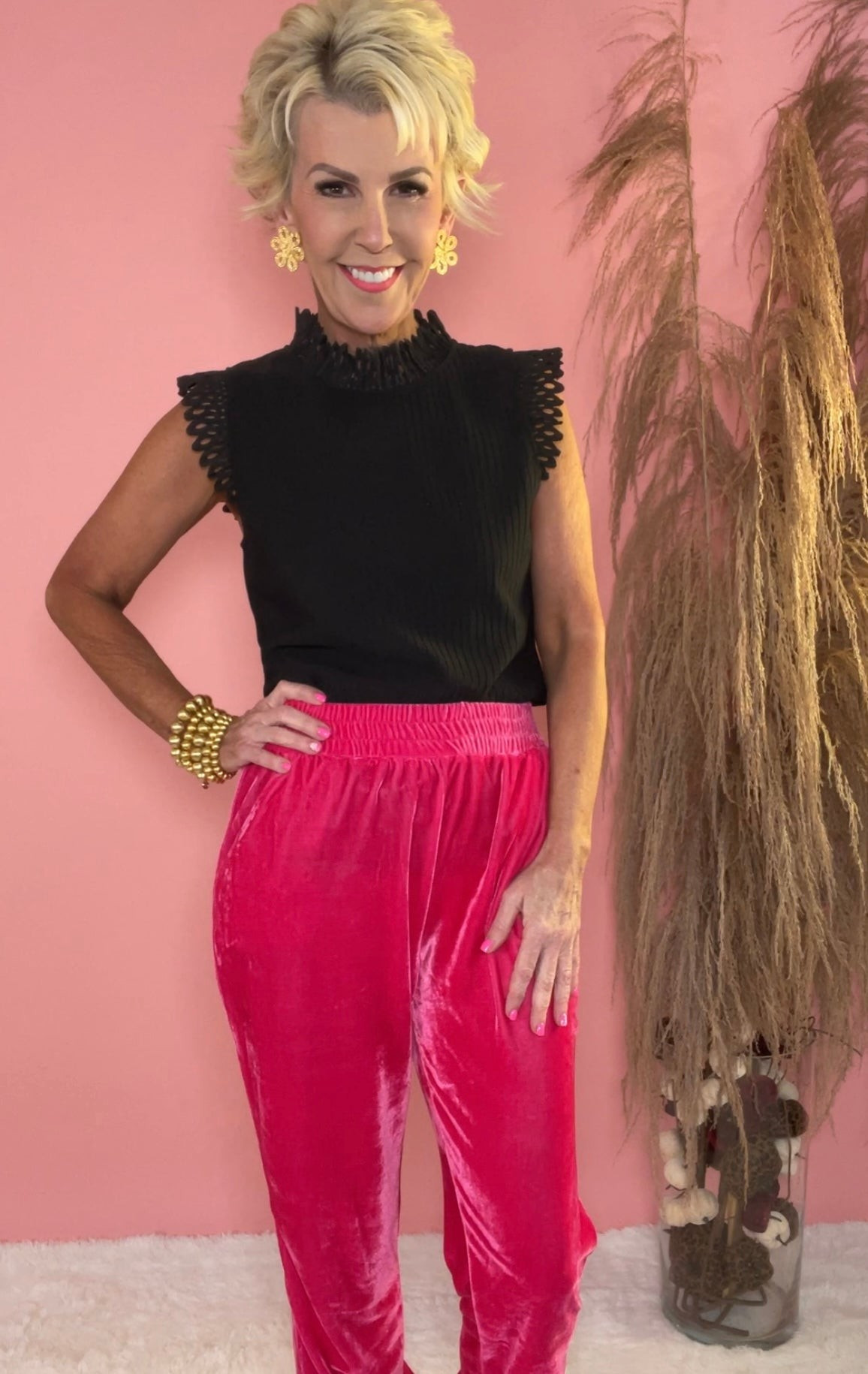 Pink Velvet Joggers | Peppered with leopard