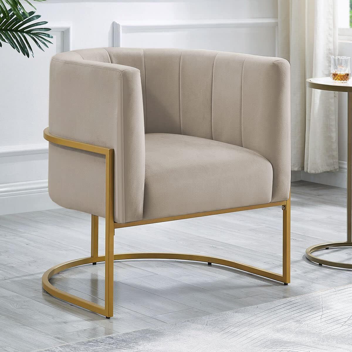 24KF Upholstered Living Room Chairs Modern Soft Velvet Accent Chair with Curved Golden Metal Stan... | Amazon (US)