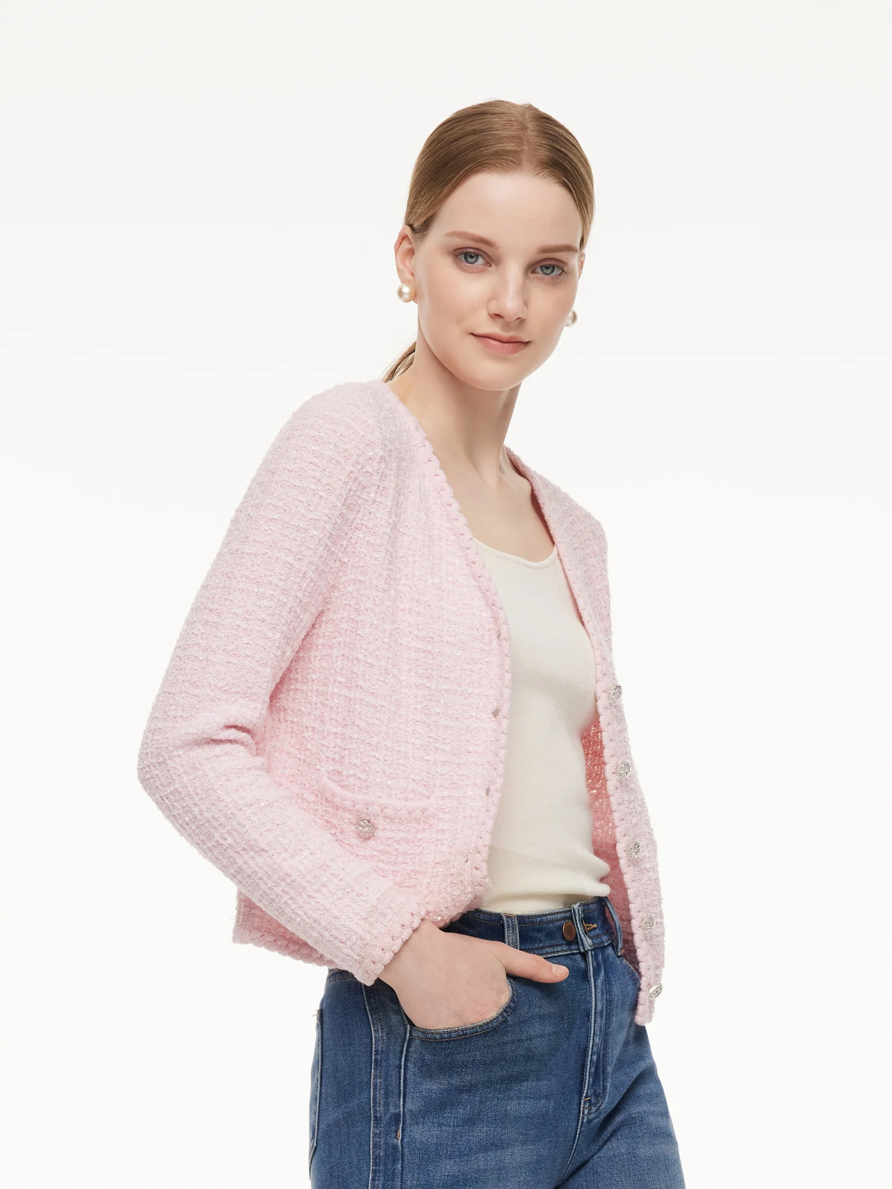 V-Neck Single-Breasted Women Textured Cardigan | GOELIA