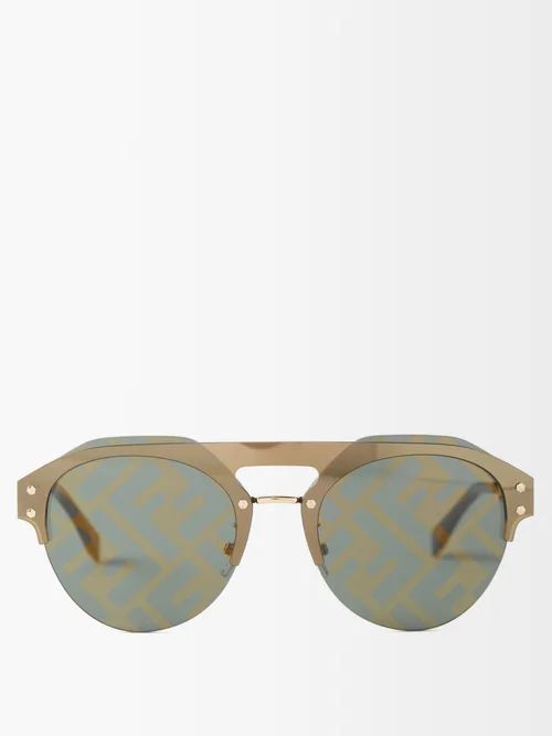 Fendi - Ff-logo Aviator Metal Sunglasses - Mens - Gold | Matches (US)