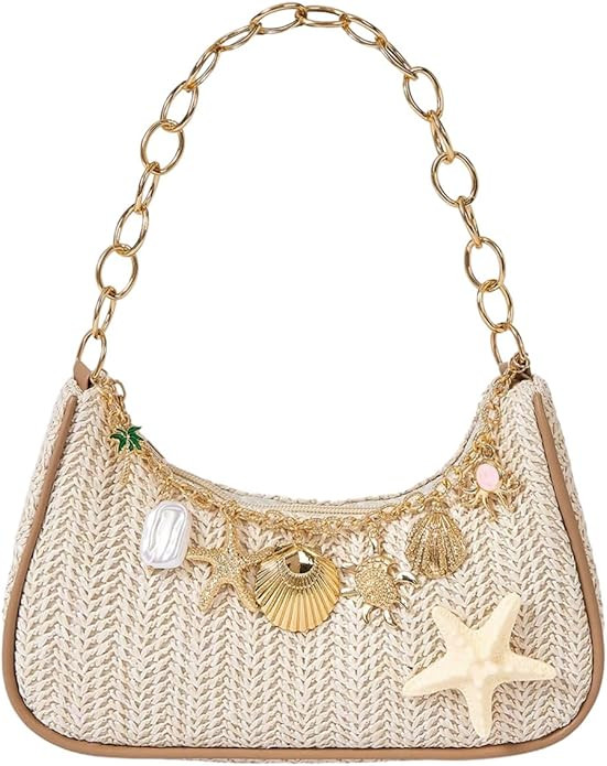 Verdusa Women's Boho Seashell Starfish Straw Shoulder Handbags Chain Strap Top Handle Underarm Ba... | Amazon (US)