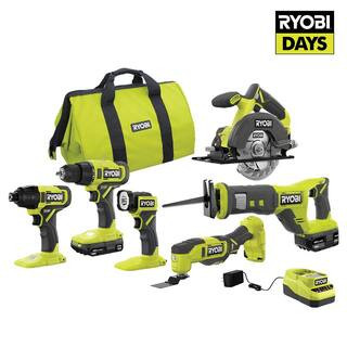 RYOBI ONE+ 18V Cordless 6-Tool Combo Kit with 1.5 Ah Battery, 4.0 Ah Battery, and Charger PCL1600... | The Home Depot