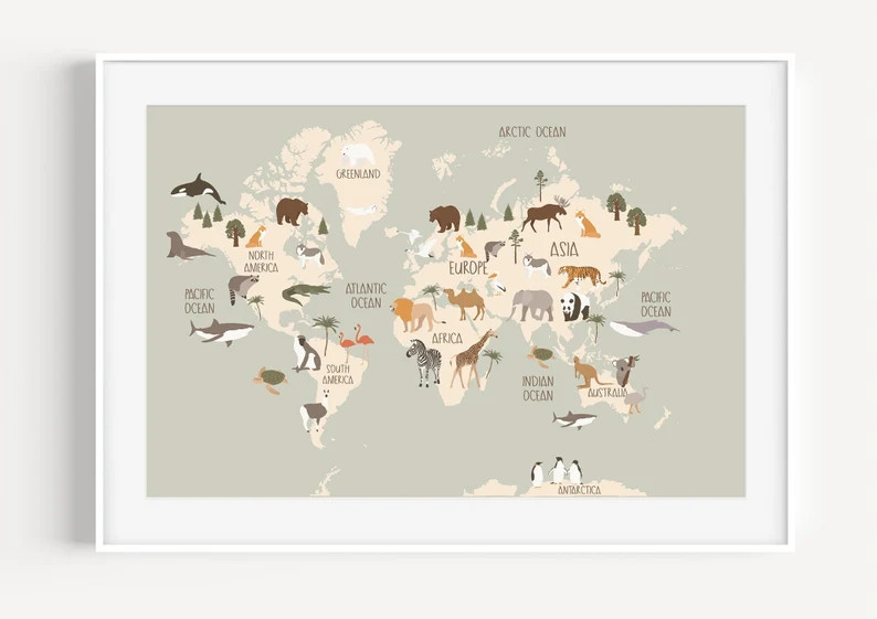 Childrens World Map Educational World Map Safari Map | Etsy | Etsy (US)