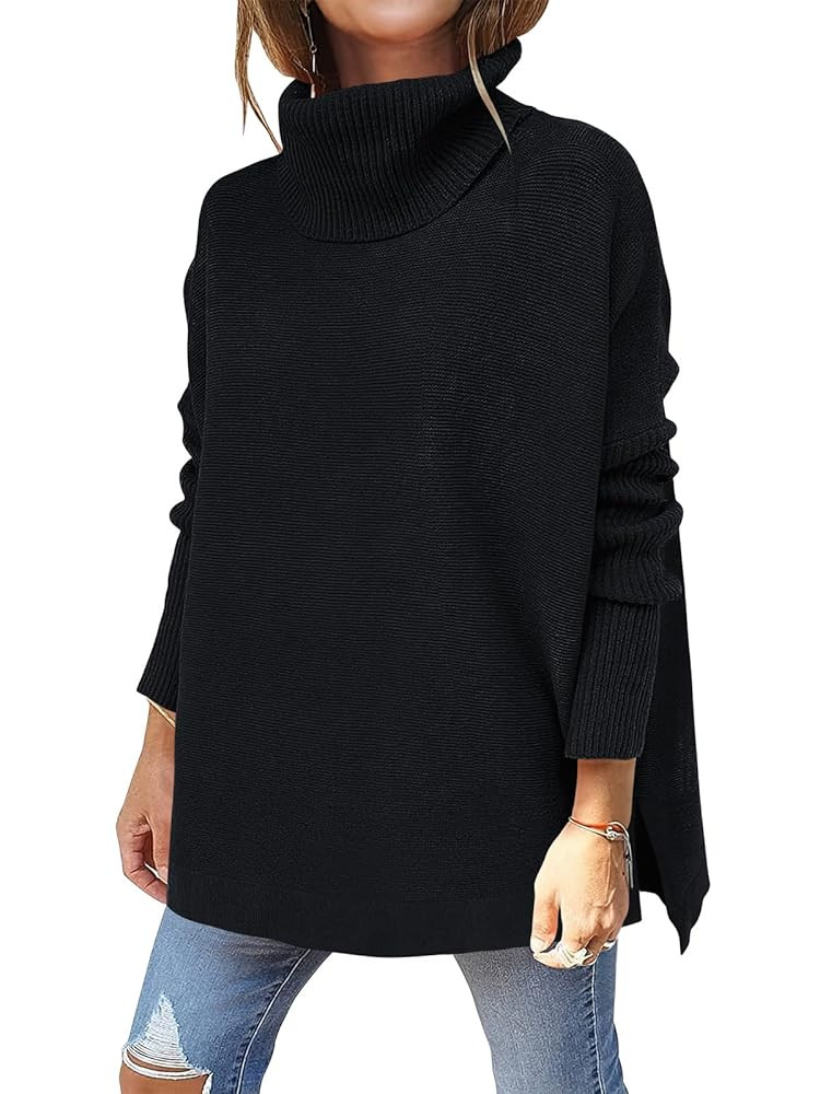 ANRABESS Women's Oversized Turtleneck Batwing Sleeve Spilt Casual Loose Knit Tunic Pullover Sweat... | Amazon (US)