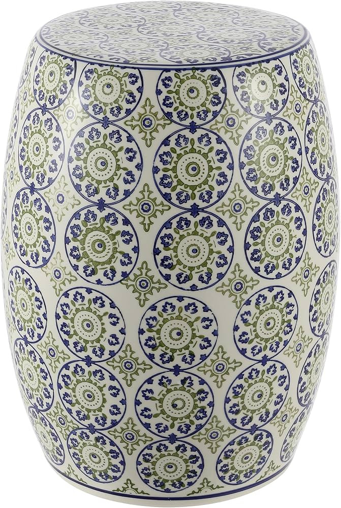 JONATHAN Y TBL1025A Lula 17.25" Suzani Ceramic Indoor/Outdoor Garden Stool, Blue/Green, Classic, ... | Amazon (US)