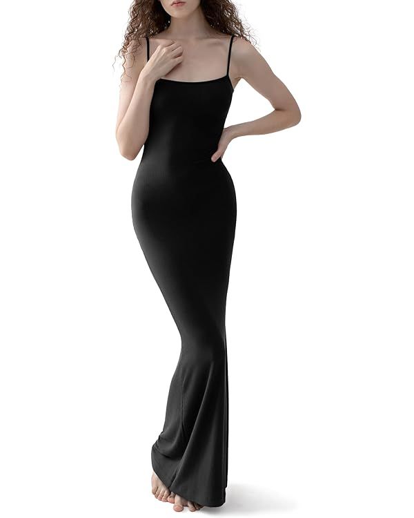 PUMIEY Women's Sexy Slip Maxi Dress Soft Lounge Ribbed Bodycon Dresses | Amazon (US)