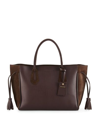Penelope Medium Leather & Suede Tote Bag, Ebony | Neiman Marcus