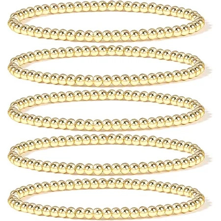 CLEARANCE! 14K Gold Plated Bead Ball Bracelet Stretchable Elastic Gold Beaded Bracelets for Women | Walmart (US)