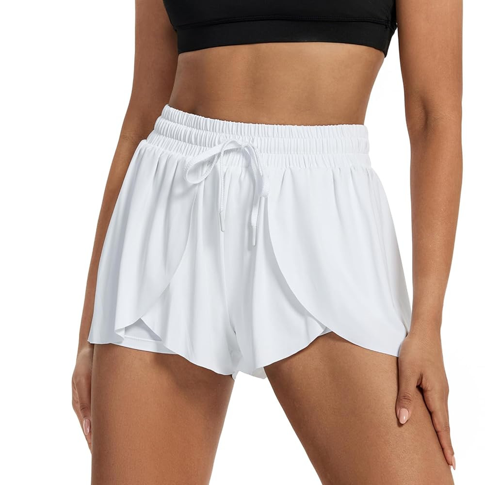 Flowy Running Shorts for Women Workout Athletic Gym Yoga Butterfly Skirt with Pockets Spandex Cut... | Amazon (US)