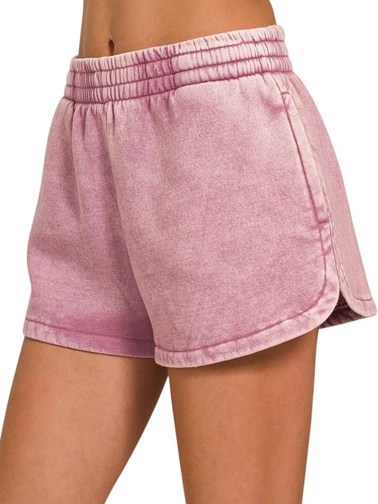 Womens Summer Dolphin Shorts Acid Washed Athletic Elastic Waistband Casual Short with Pockets | Amazon (US)