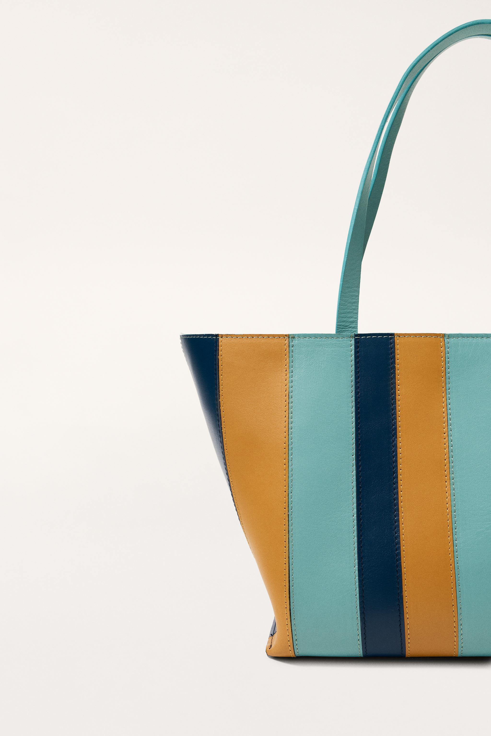 LIMITED EDITION STRIPED LEATHER SHOPPER | Zara US