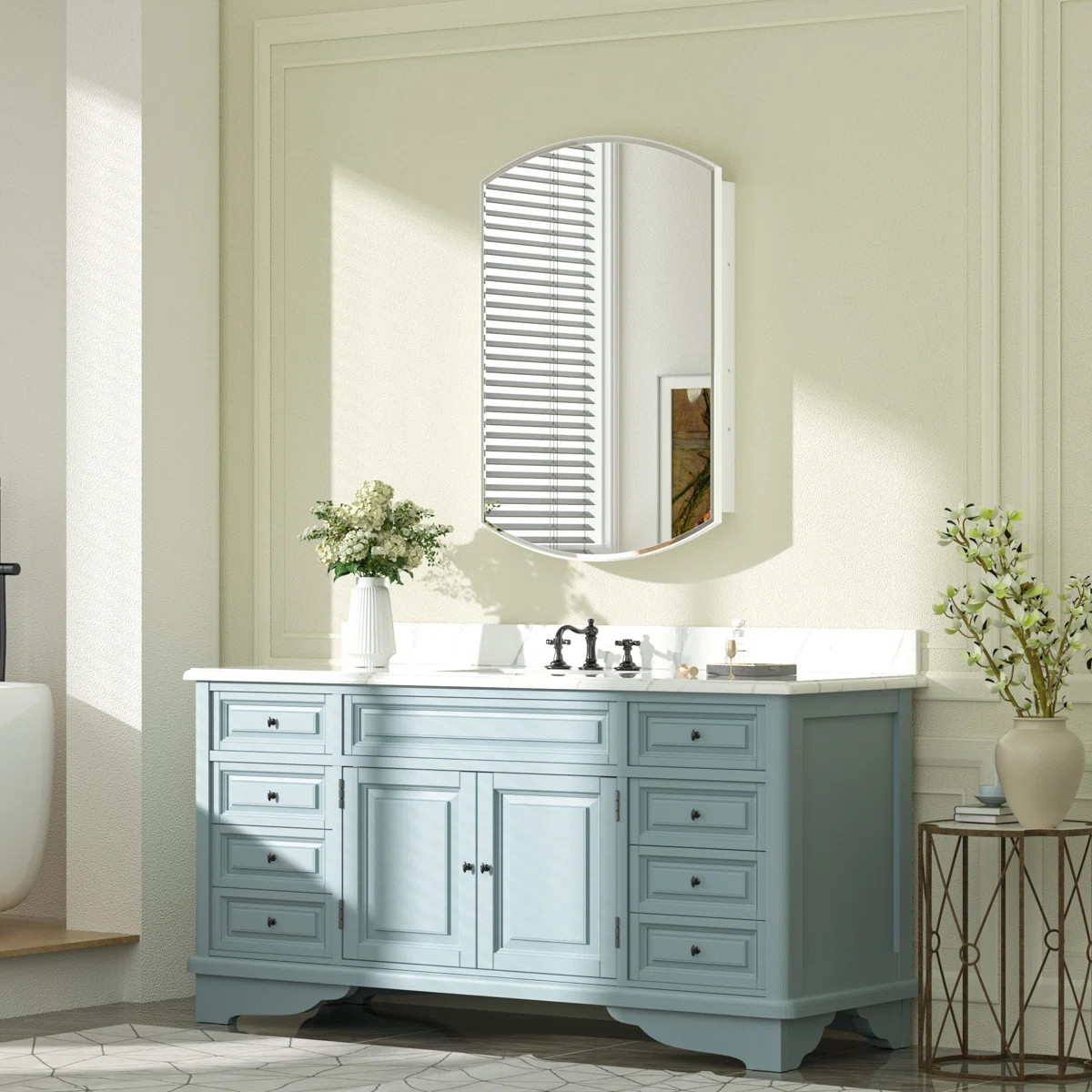 Ebern Designs Arch Metal Framed Storage Medicine Cabinet With Beveled Mirror & Reviews | Wayfair | Wayfair North America