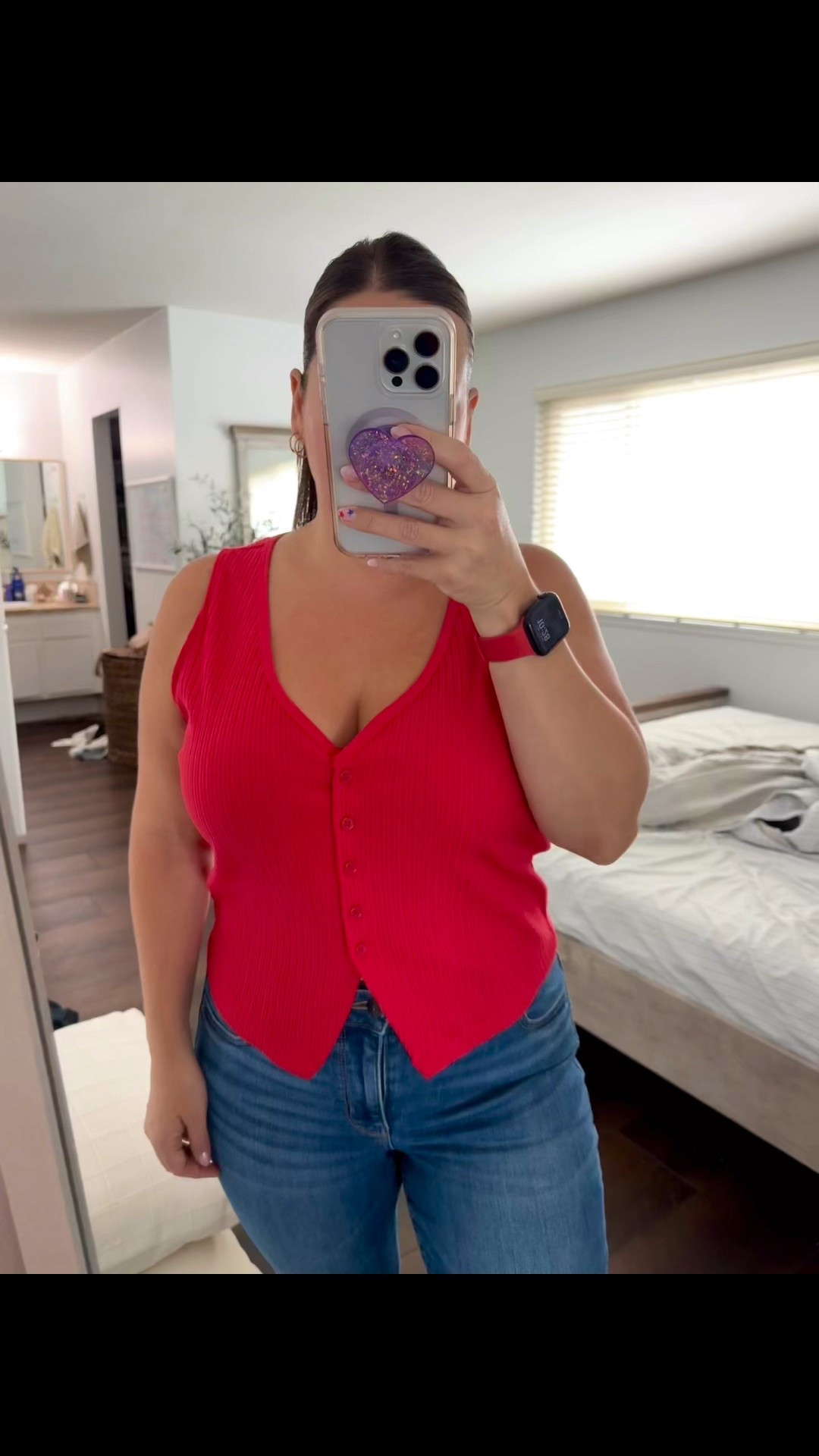 OOTD - headed to a family BBQ today and this little red vest is the perfect fit. I love it so much I bought it in all three colors. American Eagle jeans are my all time favorite, not only because they’re so comfortable but also because they come in X-Short sizes, making them the perfect length for us petite girlies (everything on sale now… 30-70% off!) Lastly, these cherry sandals are the icing on the cake 🍒 (also on sale 🤗)

Memorial Day Weekend | Outfit Inspo | Petite & Curvy Fashion 

#LTKSaleAlert #LTKPetite #LTKStyleTip