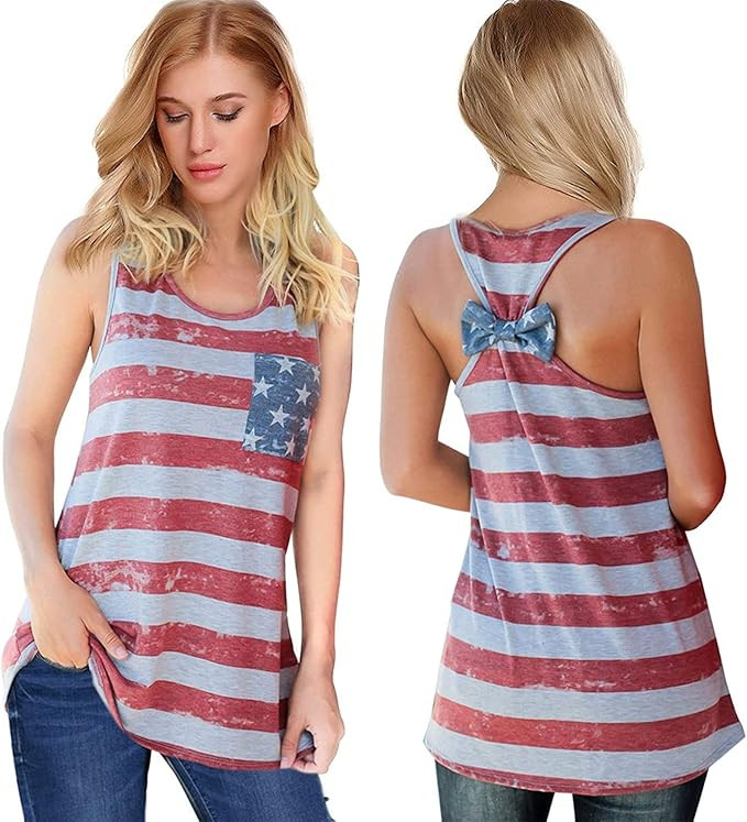 Womens Patriotic American Flag Print Summer Sexy Sleeveless T-Shirts Tank Top | Amazon (US)