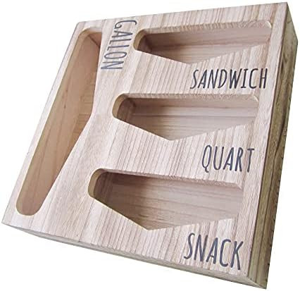 Food Storage Bag Organizer, Wood Kitchen Ziplock Baggie Dispenser Box for Drawer, Compatible with Mo | Amazon (US)