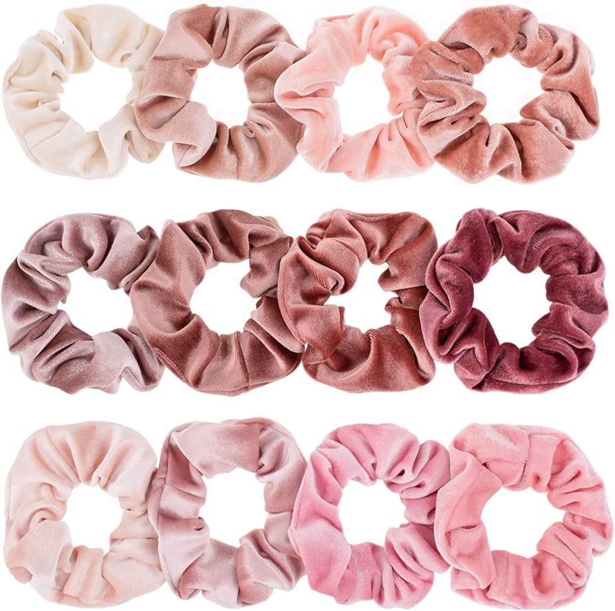 Whaline 12Pcs Blush Theme Scrunchies Velvet Elastics for Women Pink Bobbles Soft Lovers Scrunchy ... | Amazon (US)