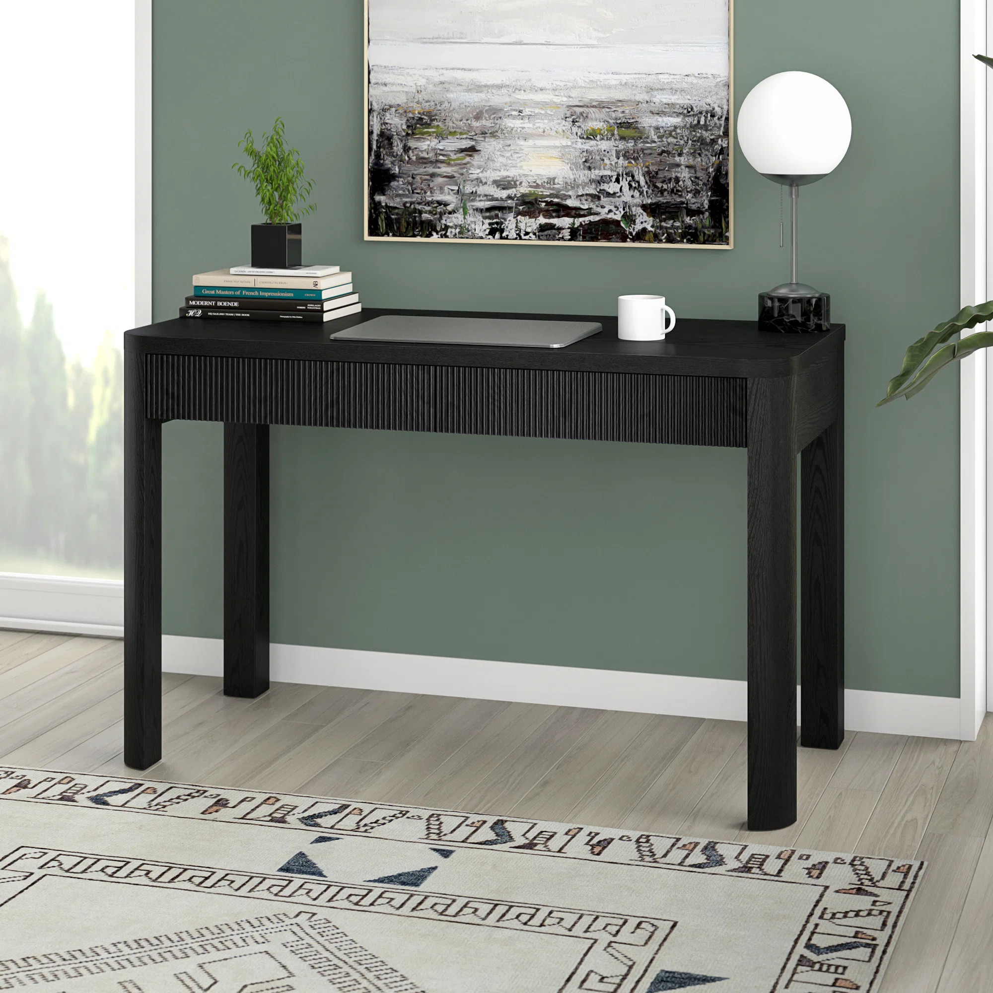 Gardeina 48'' Wide Rectangular Fluted Desk in Black Grain | Wayfair North America