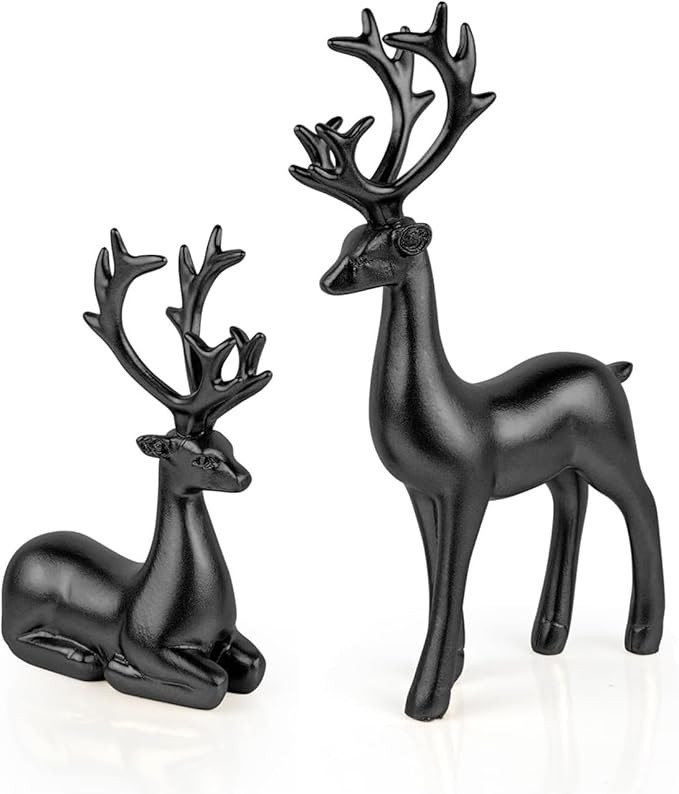 2 Pack Resin Christmas Reindeer Figurines Deer Statues Elk Sculpture Deer Ornaments for Living Fi... | Amazon (US)