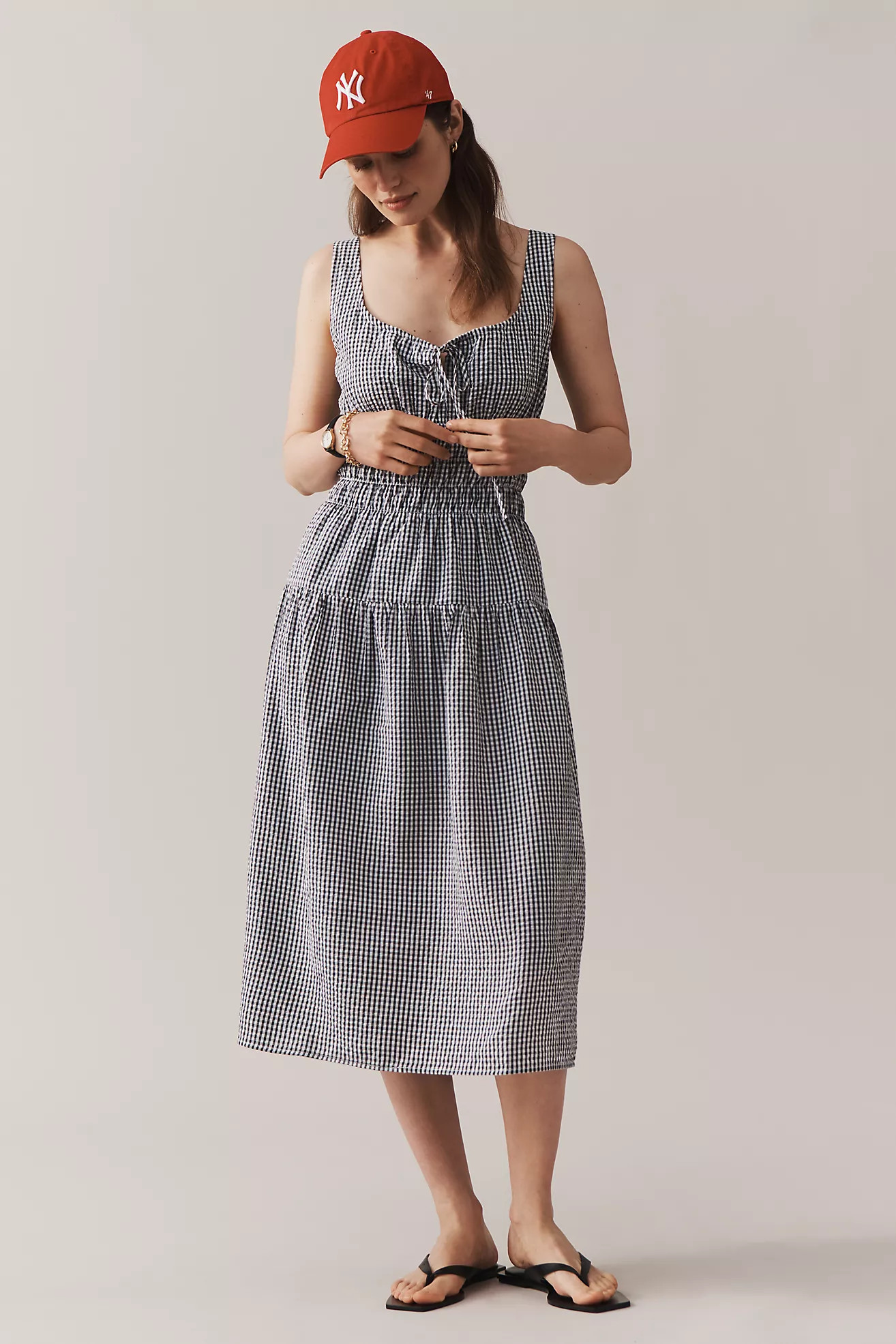 WAYF Sleeveless Smocked Drop-Waist Midi Dress | Anthropologie (US)