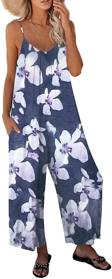 Dokotoo Women's Loose Sleeveless Jumpsuits Adjustable Spaghetti Strap Stretchy Long Pant Romper J... | Amazon (US)