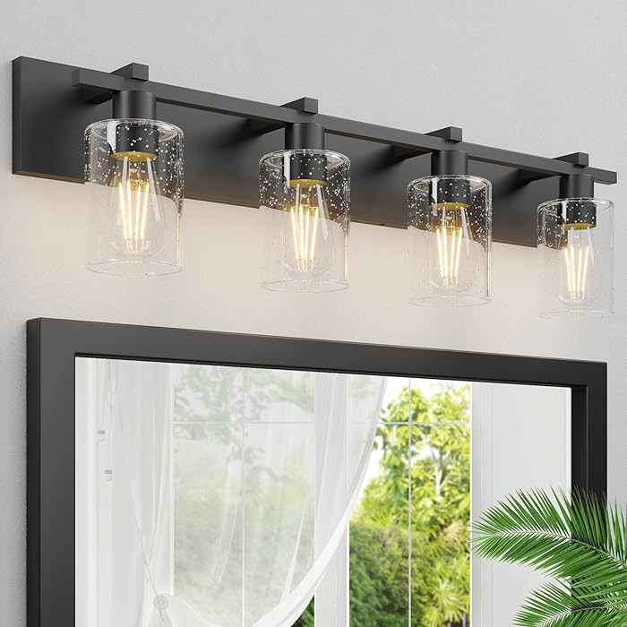Espird 4 Light Bathroom Vanity Light, Matte Black 33 inch Modern Wall Sconce | Amazon (US)
