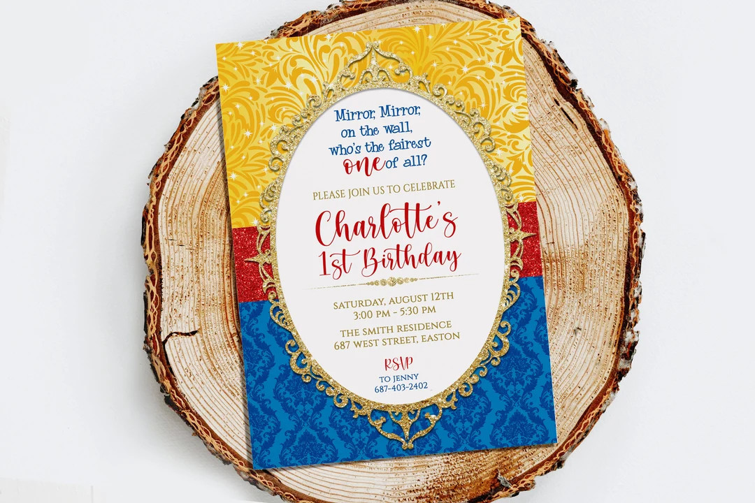 Snow White Invitation, Snow White, First Birthday, One, 1st, First, Girl, Invite, Fairest ONE, Di... | Etsy (US)