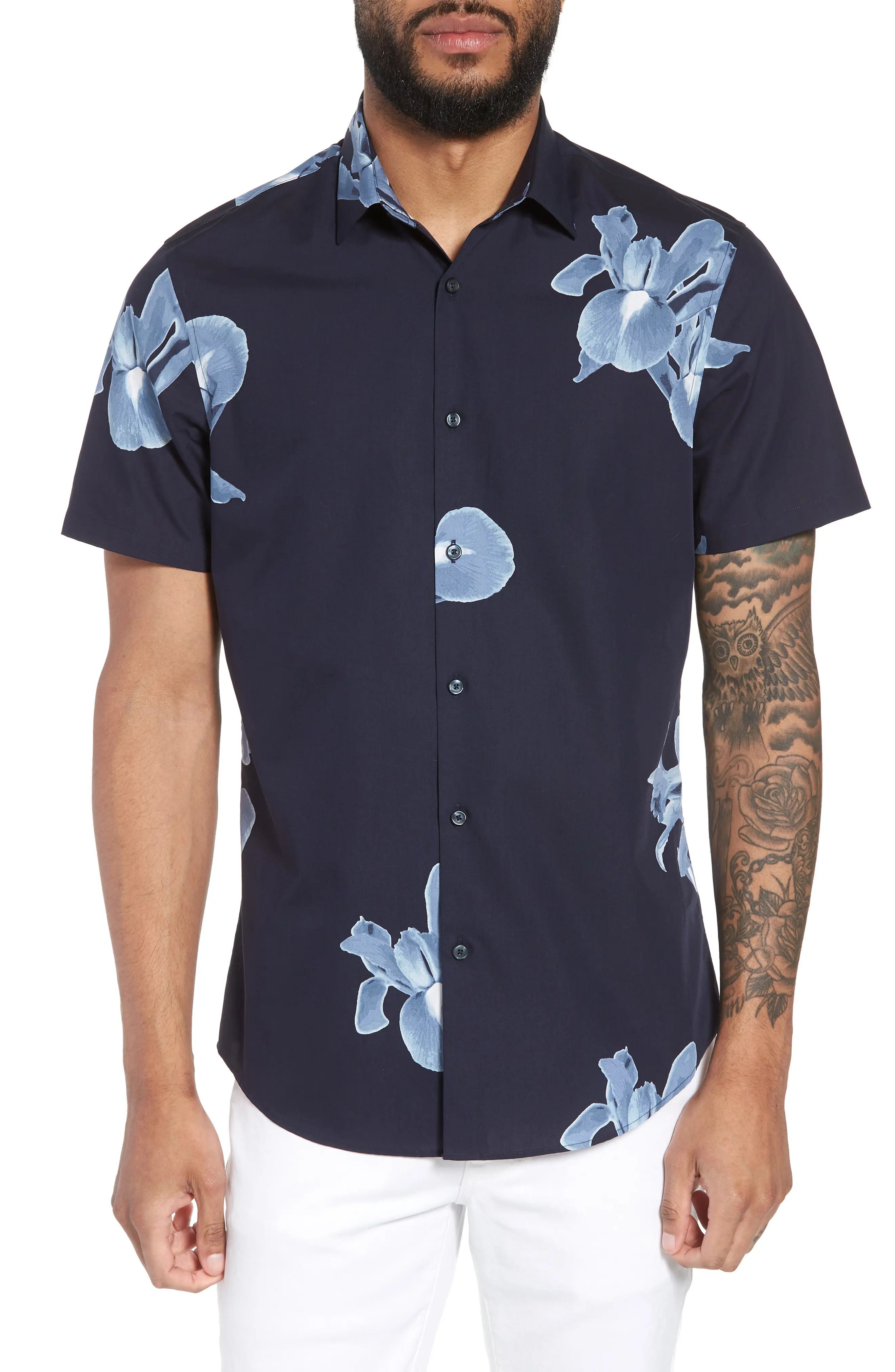 Calibrate Trim Fit Floral Short Sleeve Sport Shirt | Nordstrom