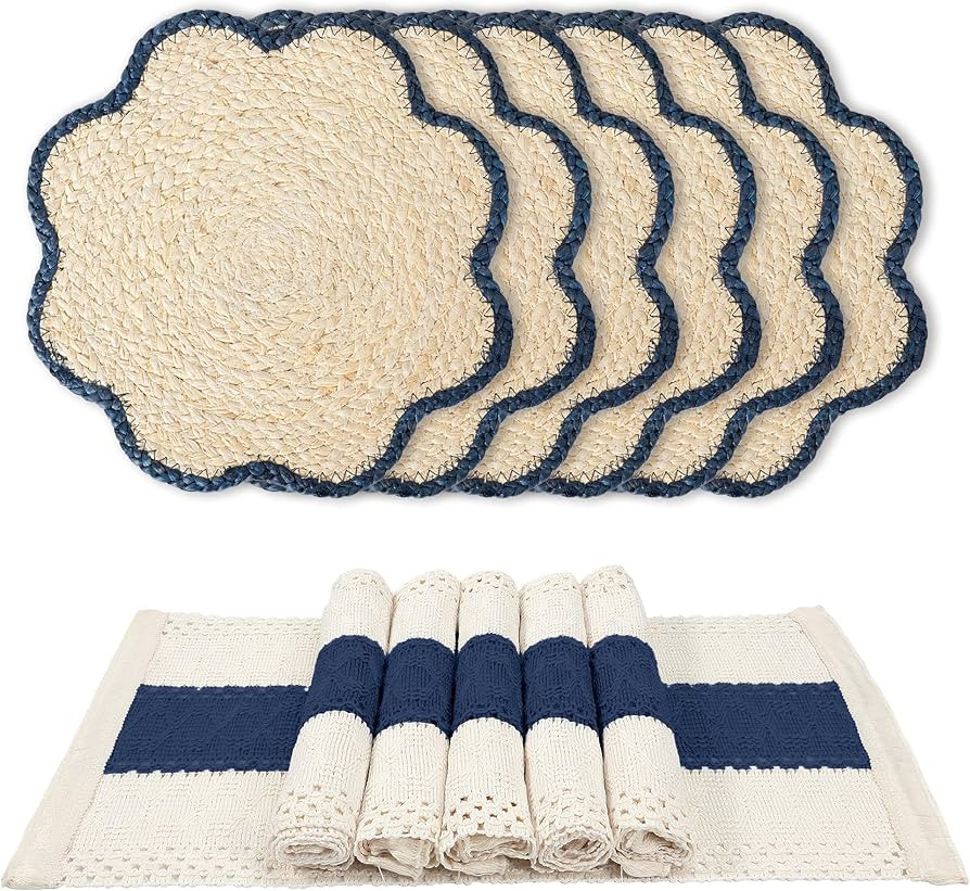 Rattan Placemats Set of 6, Woven Table Placemats for Dining and Kitchen, Boho Table Mats for Dinn... | Amazon (US)