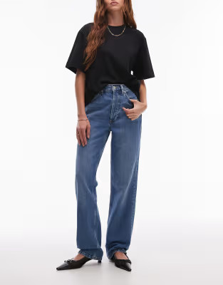 Topshop Kort high rise straight jean in mid blue | ASOS | ASOS (Global)