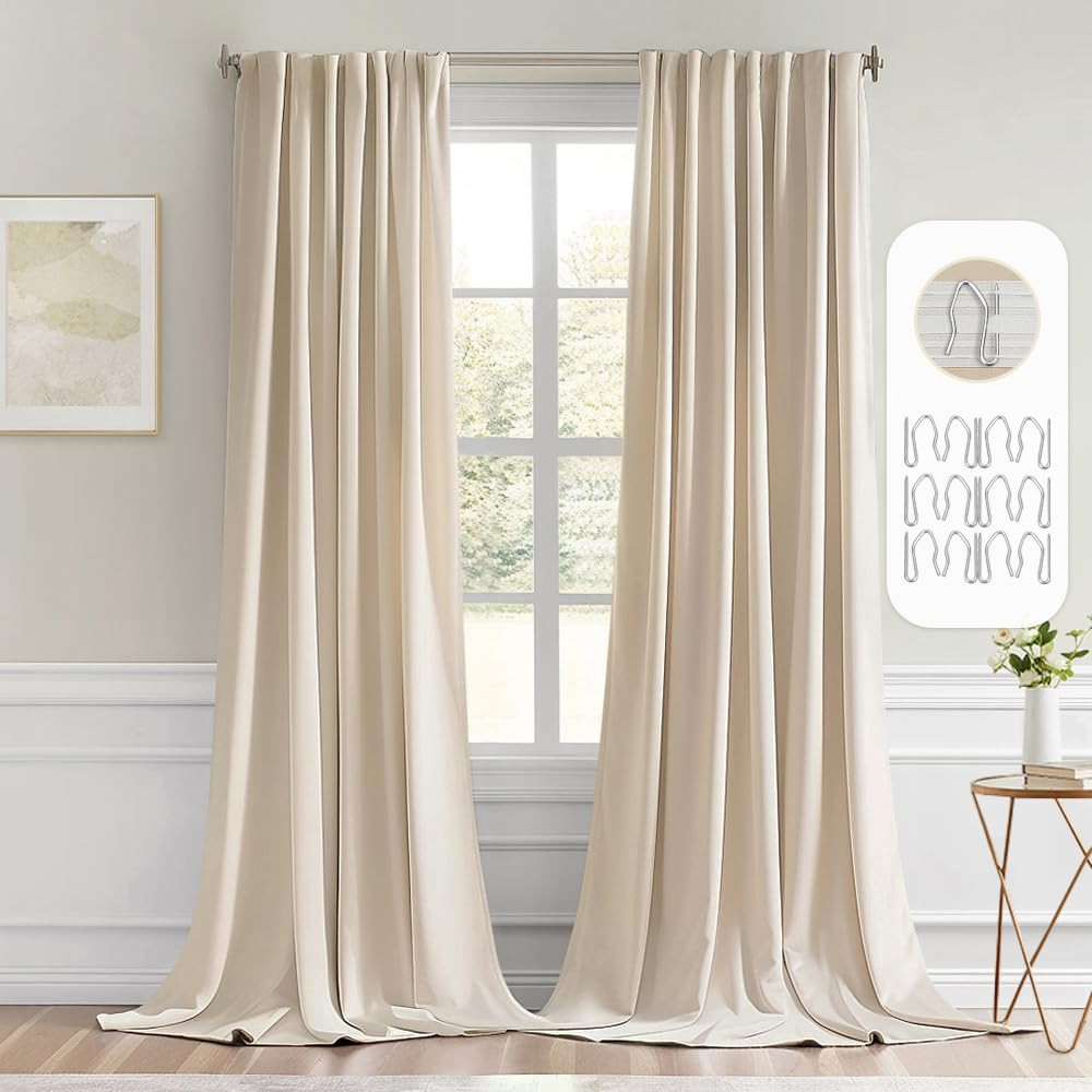 MIULEE Back Tab Cream Beige Curtains 96 Inch Long 2 Panels Set for Living Room Bedroom, Ivory Rod... | Amazon (US)