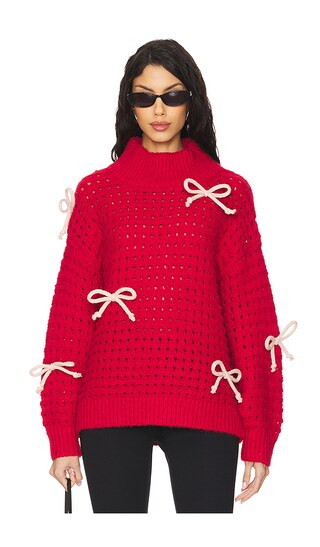 Naomi Oversized Bow Sweater in Cherry Red Multi | Revolve Clothing (Global)