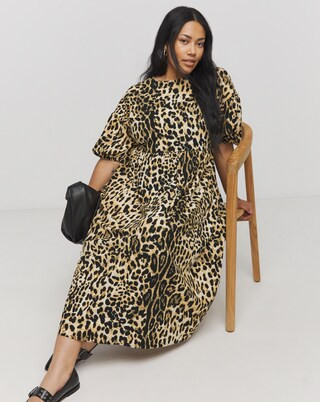Leopard Print Bow Detail Waffle Midi Dress | Simply Be (UK)